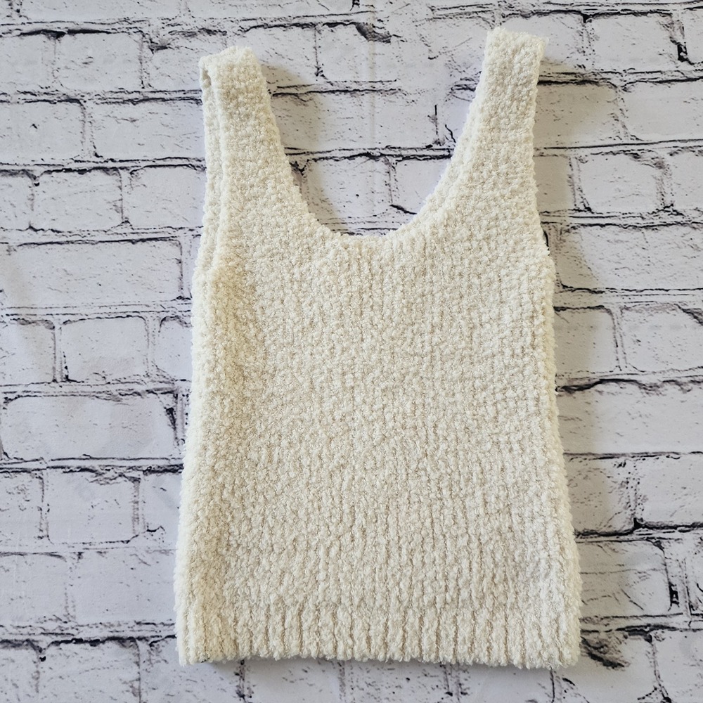 Aerie Womens Popcorn Knit Sweater Tank Top Cream Ivory Scoop Neck XS 0488